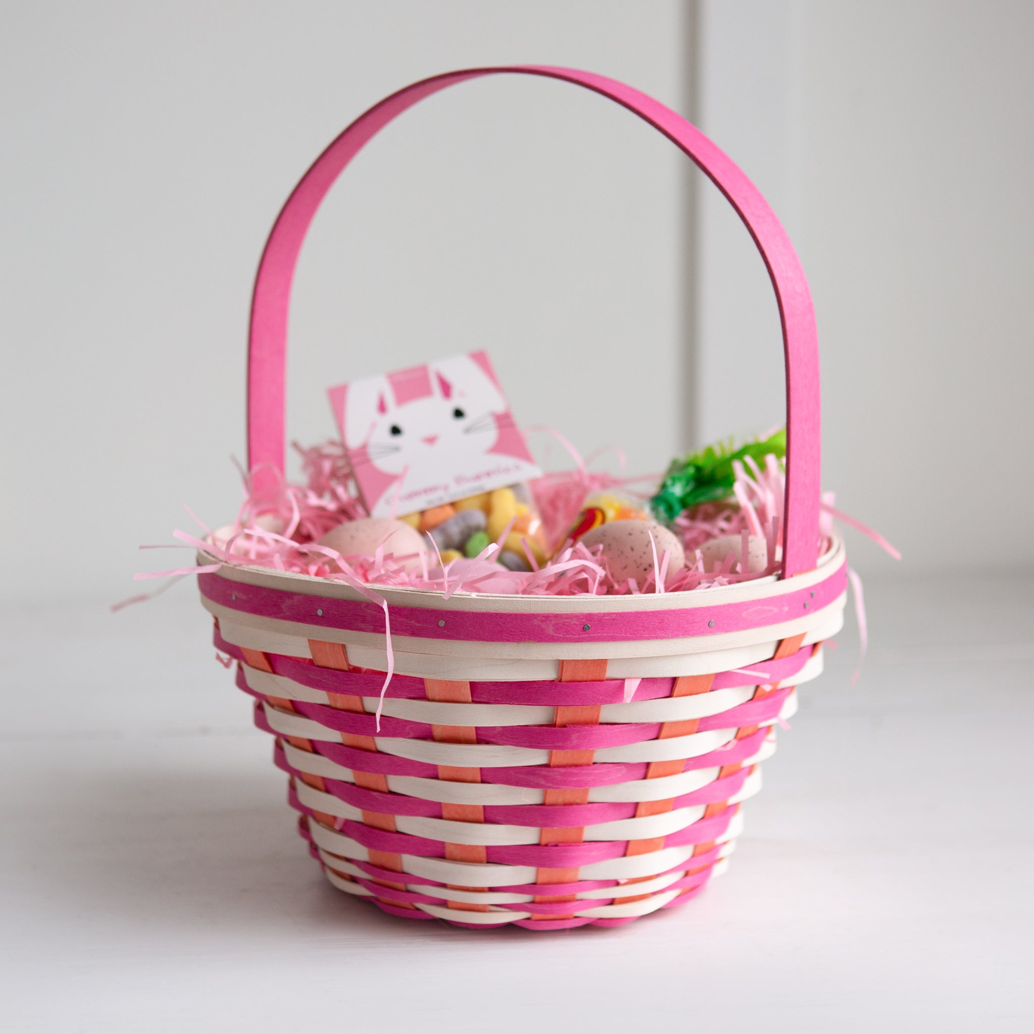 Large Tapered Easter Basket with Protector - Bright Pink Multi Weave - Image 2
