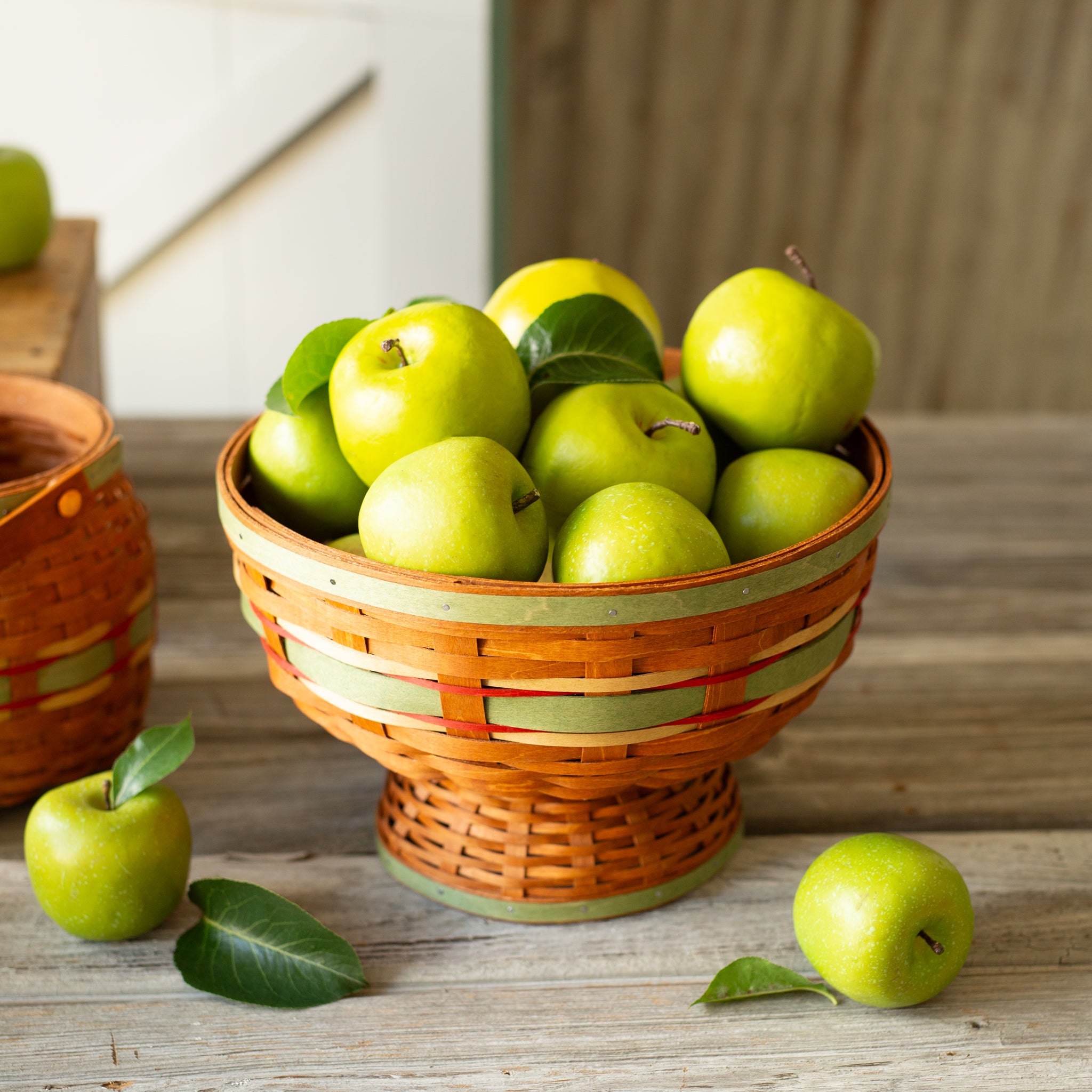 Apple Picking Medium Footed Fruit Bowl Basket with Protector - Green - Image 3