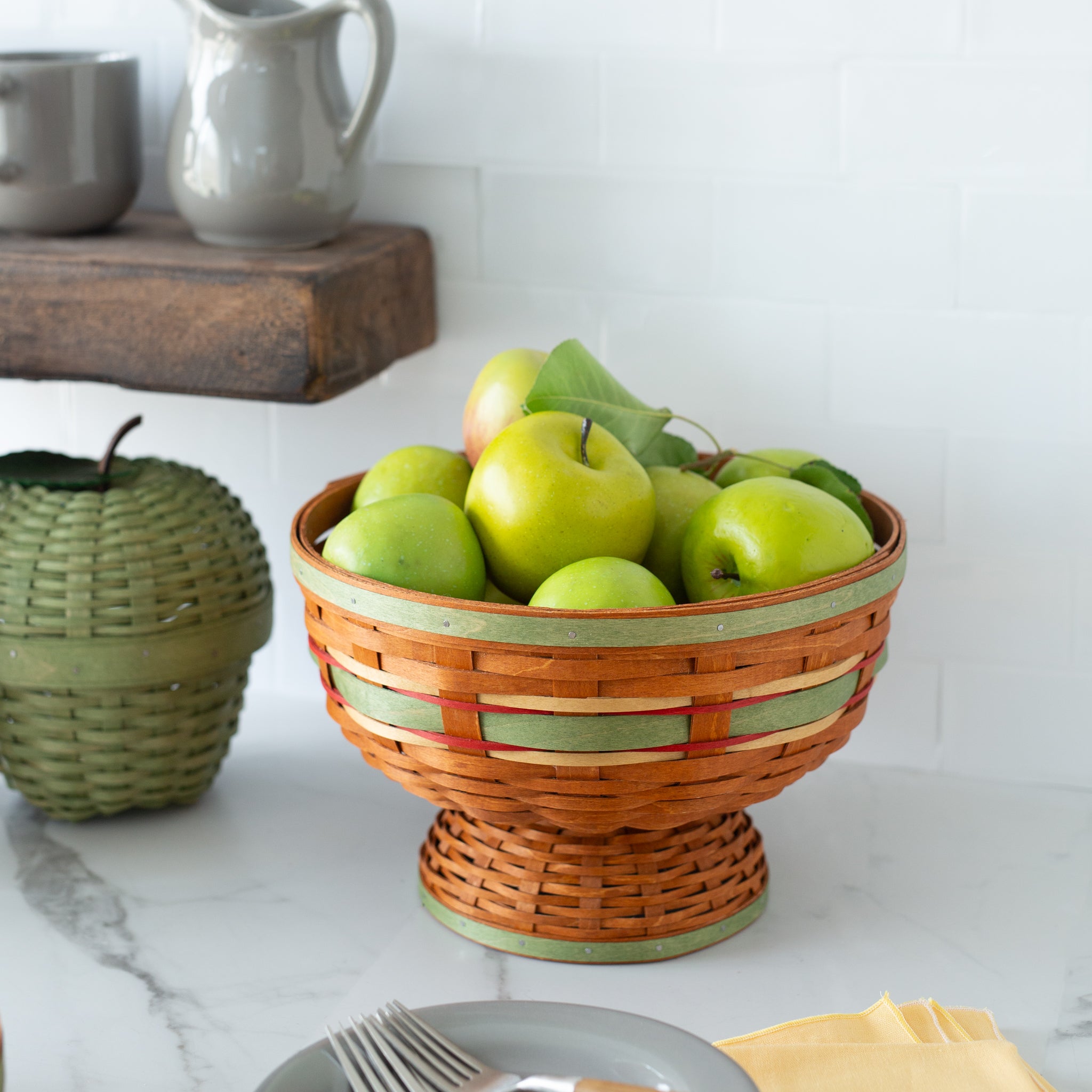 Apple Picking Medium Footed Fruit Bowl Basket with Protector - Green - Image 4