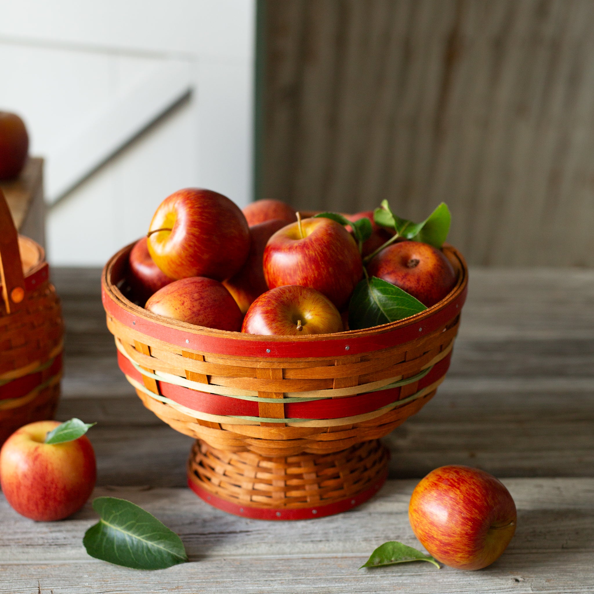 Apple Picking Medium Footed Fruit Bowl Basket with Protector - Red - Image 3