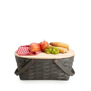 Oval Picnic Basket with Lid - Pewter