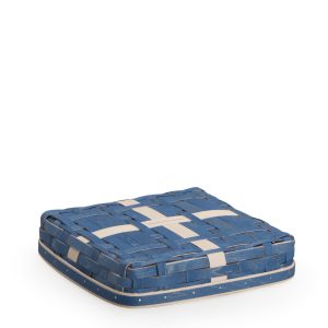 Holiday Present Basket Woven Lid - Blue & White