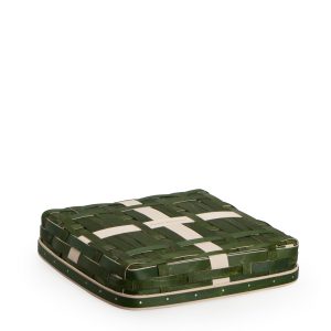 Holiday Present Basket Woven Lid - Bold Green & White