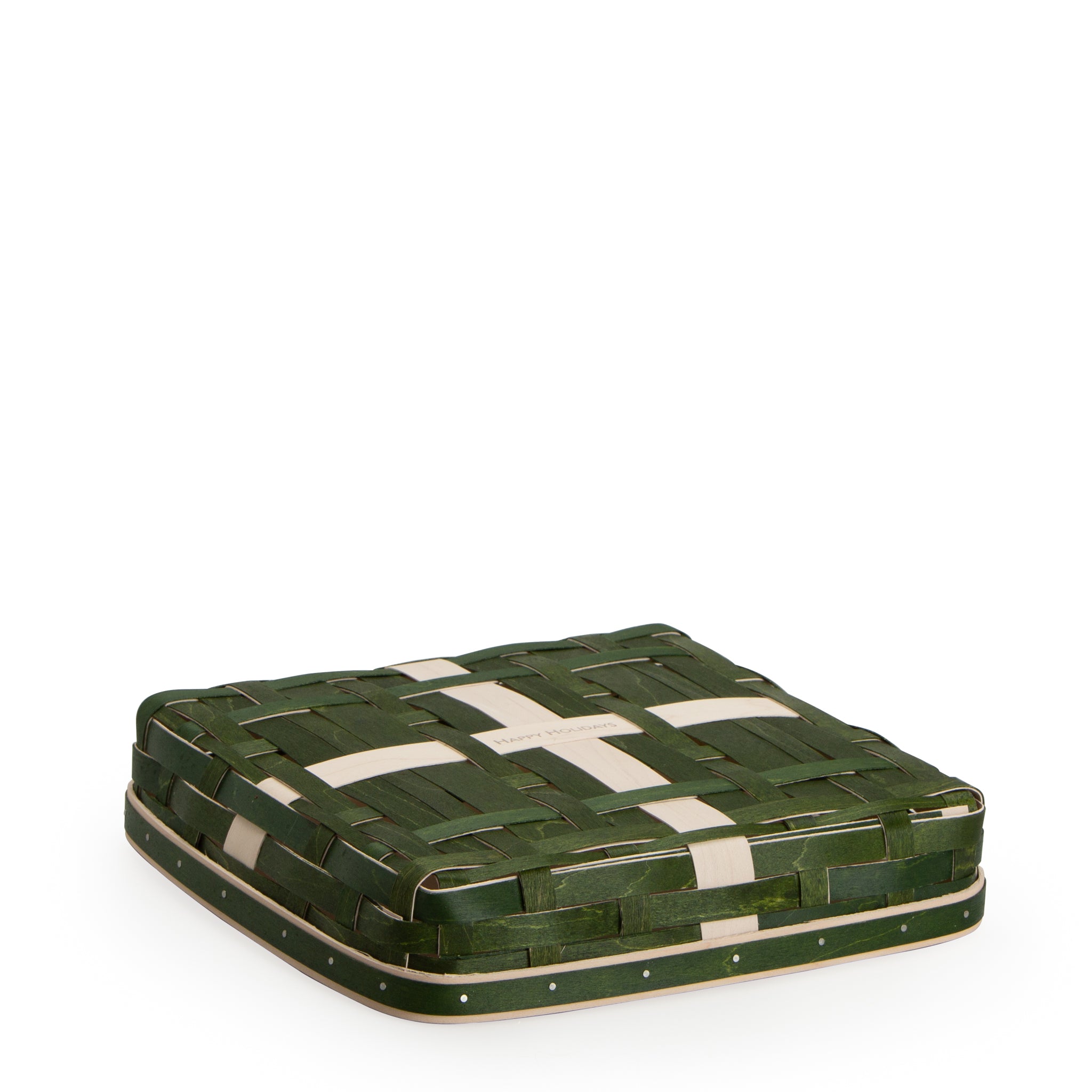 Holiday Present Basket Woven Lid - Bold Green & White