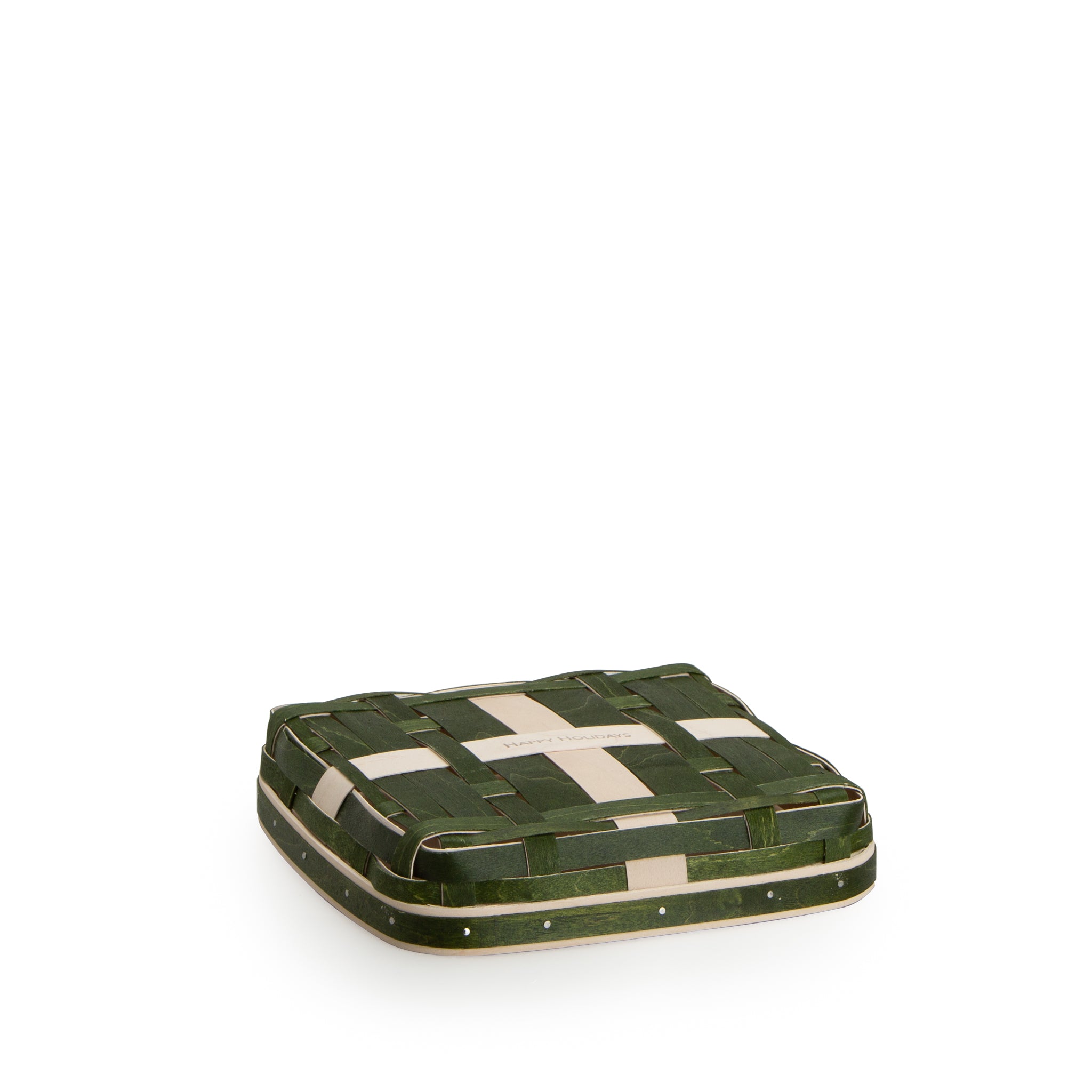 Small Holiday Present Basket with Protector and Lid - Green and White - Image 4