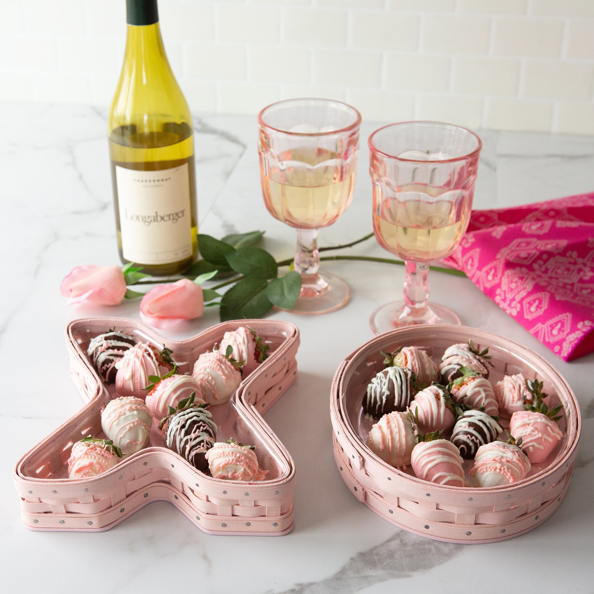 X and O Basket Set with Protectors - Pale Pink - Image 2