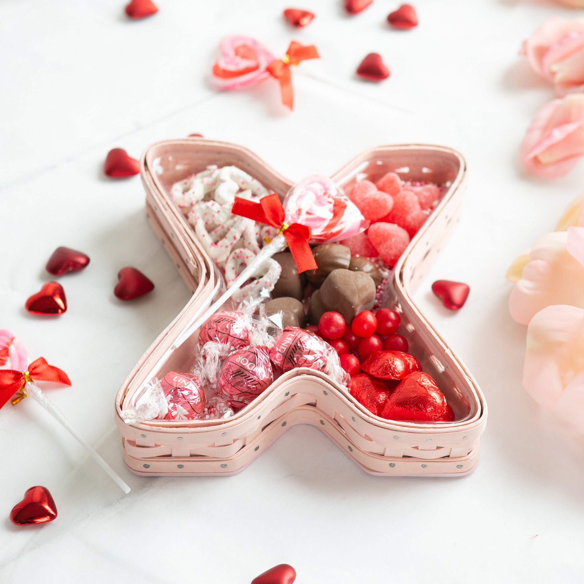 X and O Basket Set with Protectors - Pale Pink and Bold Red - Image 2