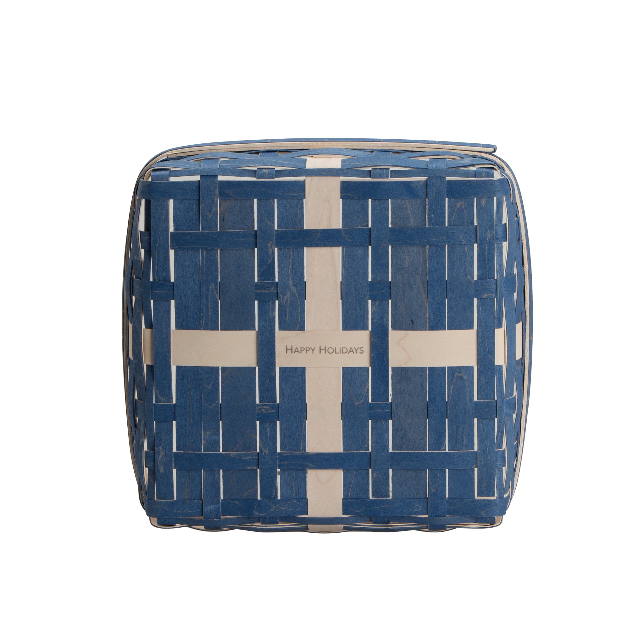Holiday Present Basket Woven Lid - Blue & White - Image 2