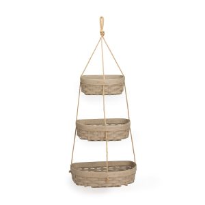 Hanging Three Tier Basket with Protectors - Pale Grey