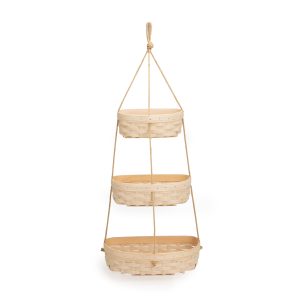 Hanging Three Tier Basket with Protectors - Whitewashed