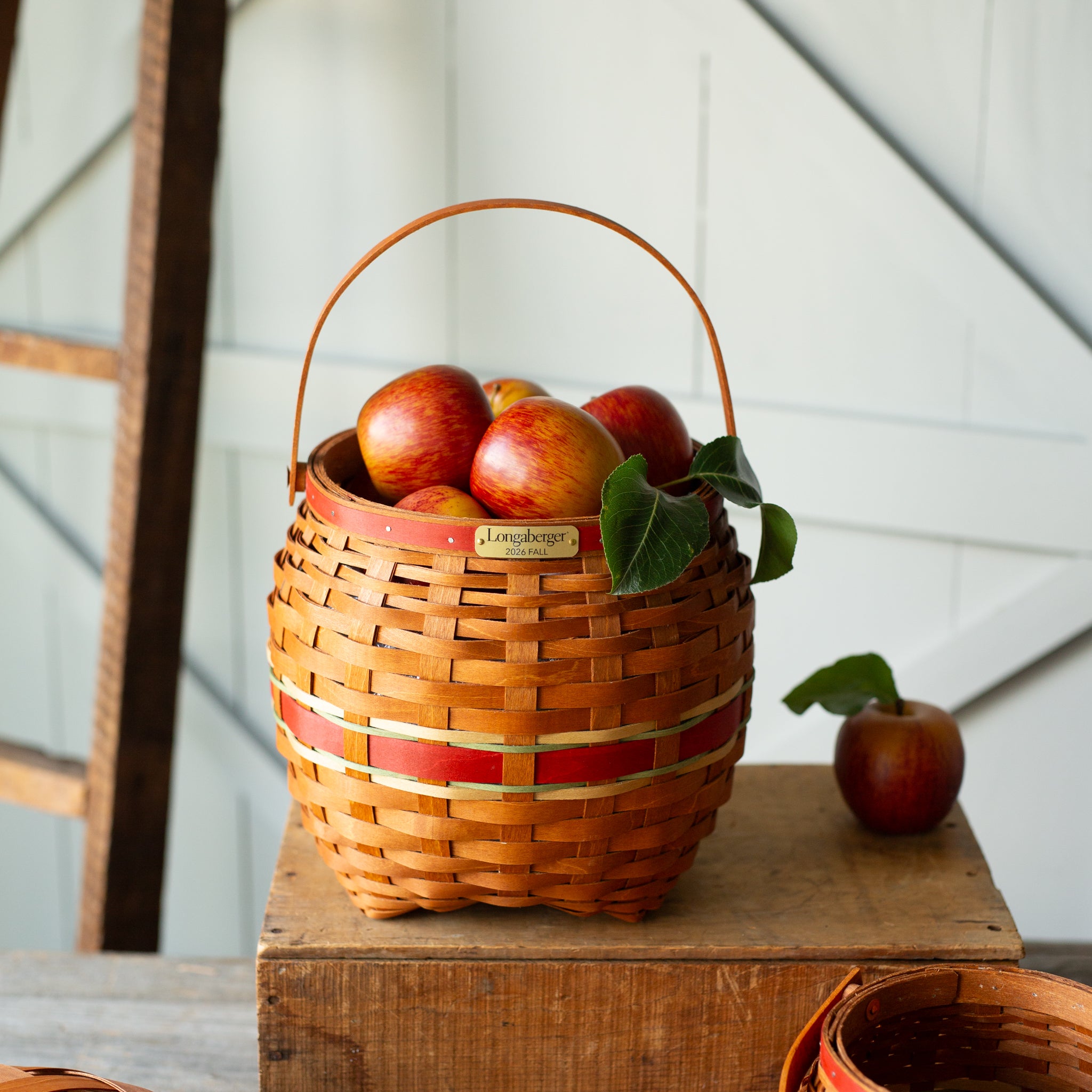 Collector's Apple Picking Medium Round Basket with Protector - Red - Image 4