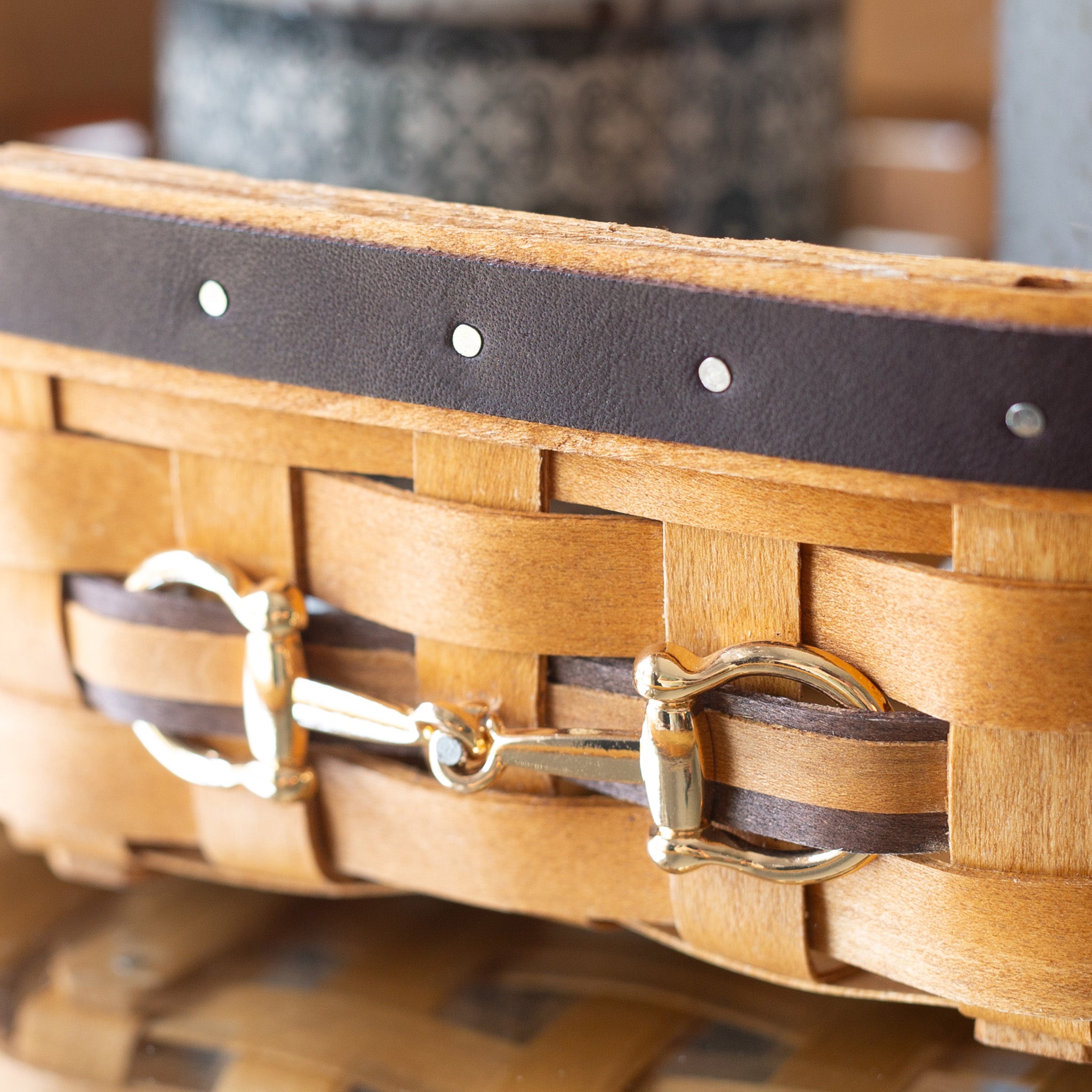 Equestrian Large Tray Basket with Protector - Leather Trim - Image 7