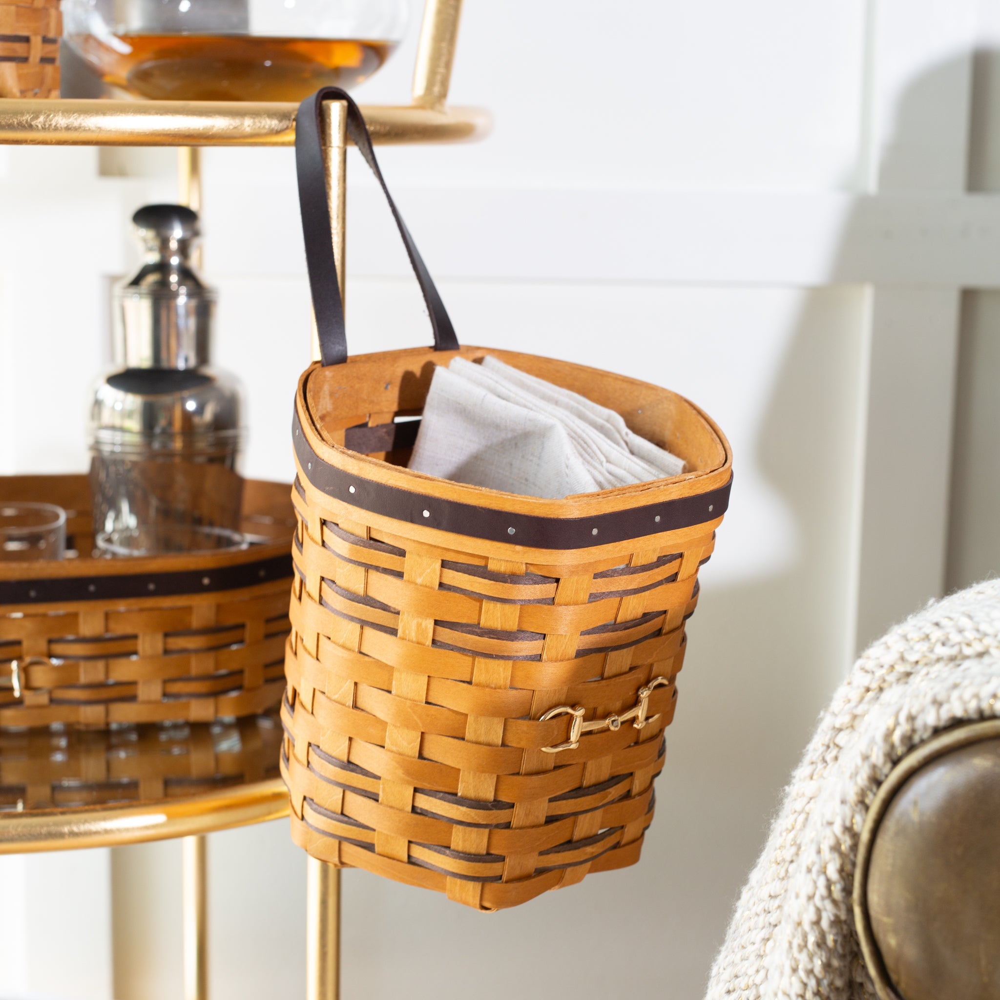 Equestrian Hanging Basket with Protector - Leather Trim - Image 3