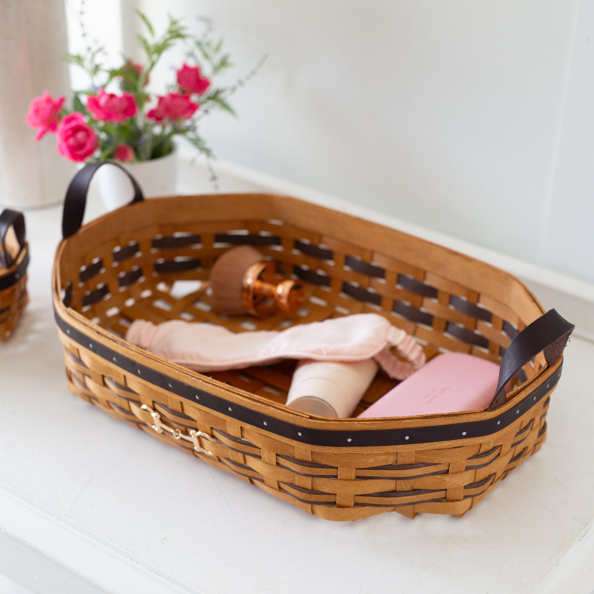 Equestrian Large Tray Basket with Protector - Leather Trim - Image 3
