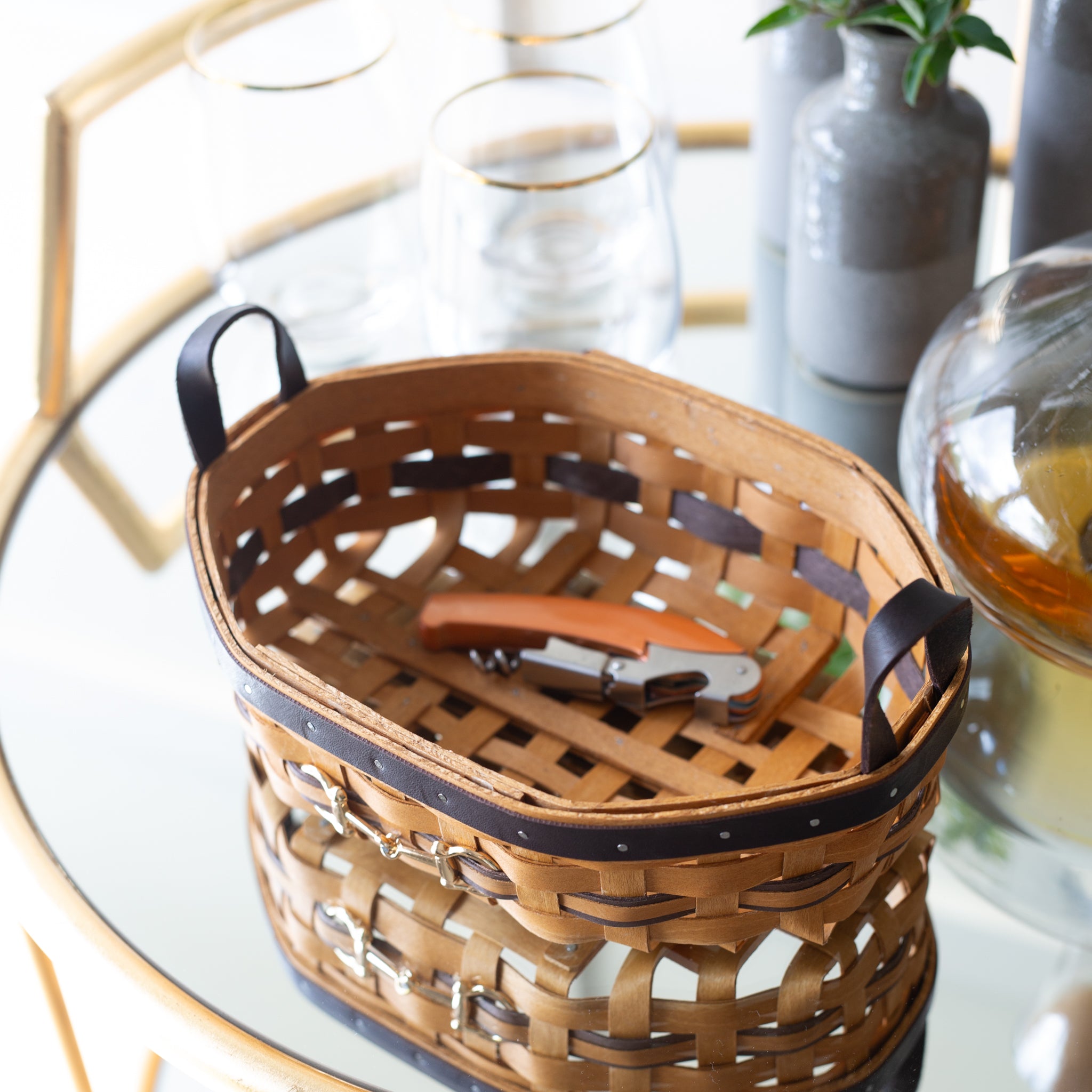 Equestrian Small Tray Basket with Protector - Leather Trim - Image 8