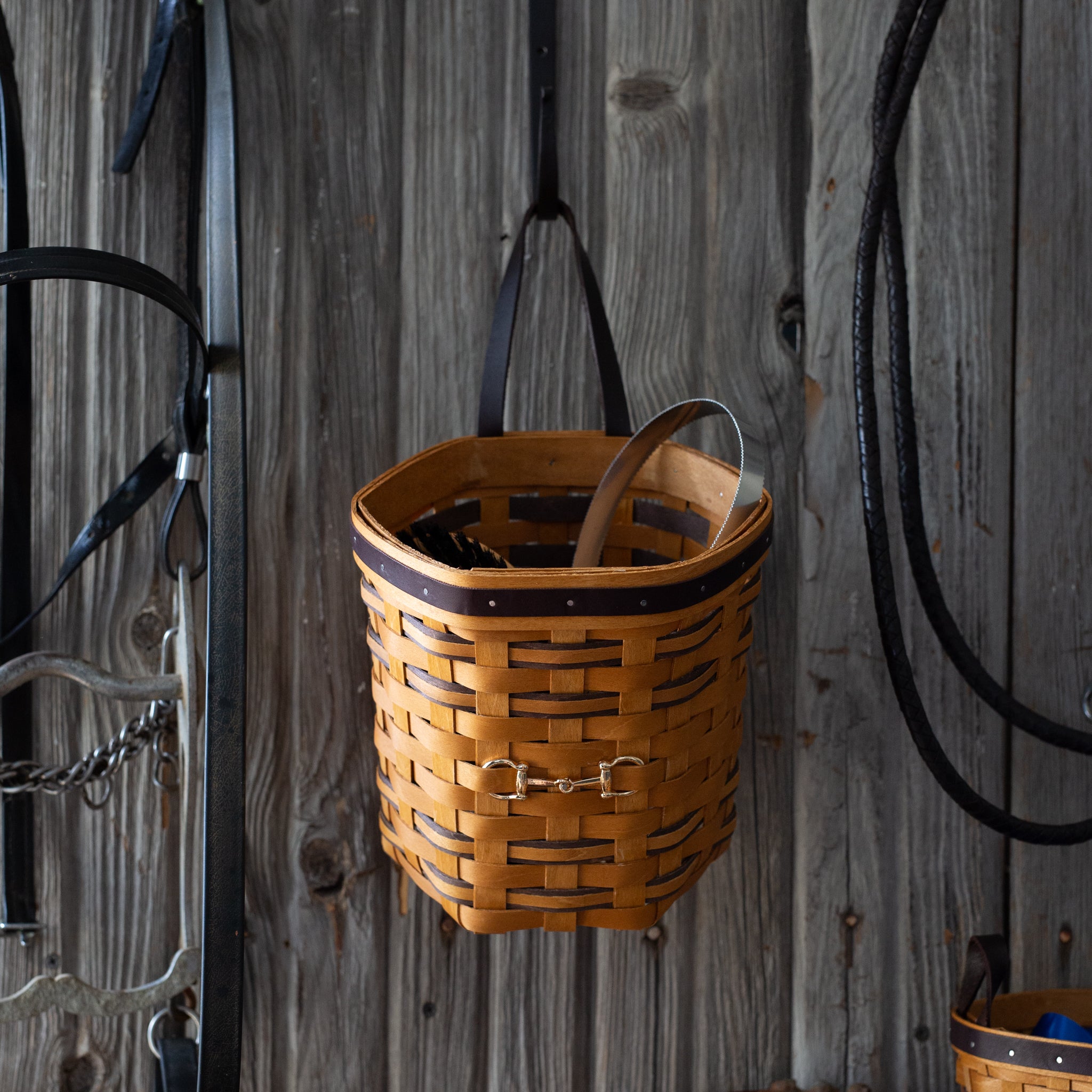 Equestrian Hanging Basket with Protector - Leather Trim - Image 4