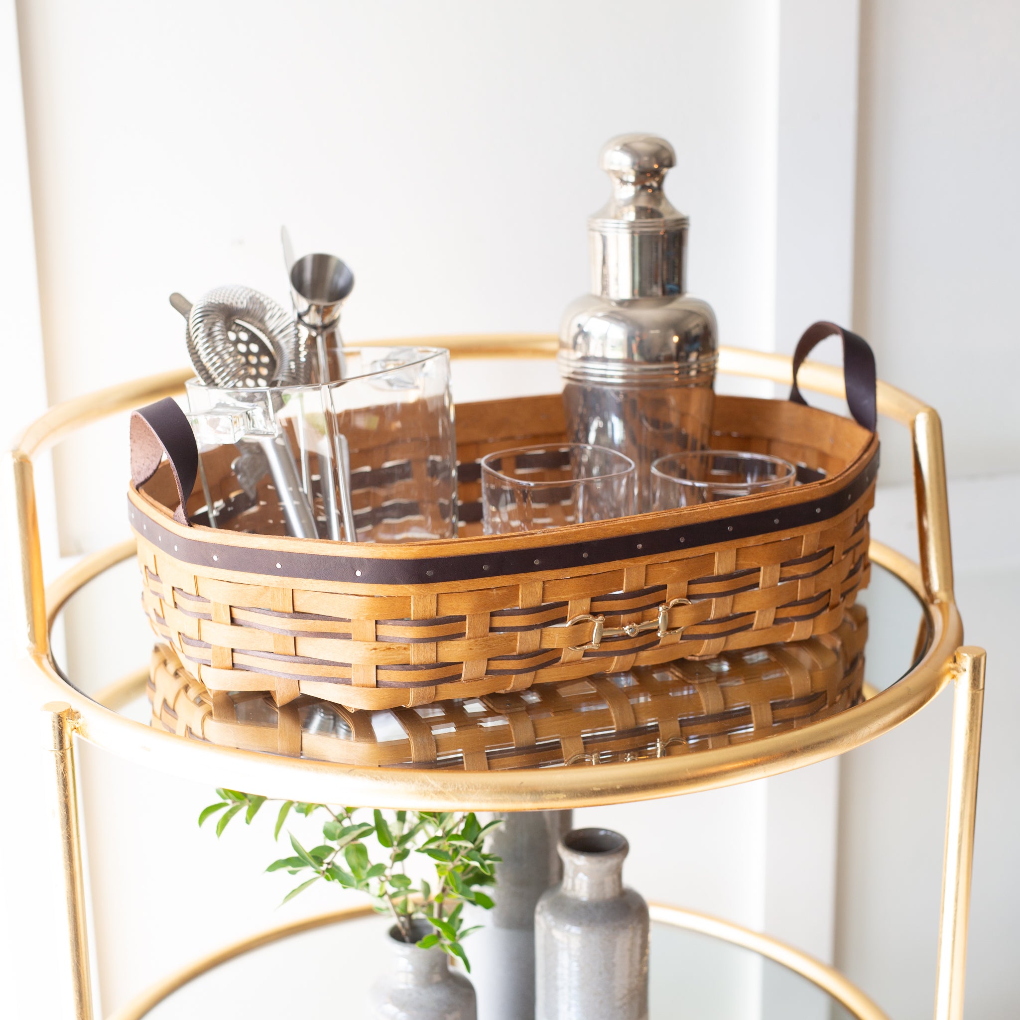 Equestrian Large Tray Basket with Protector - Leather Trim - Image 5