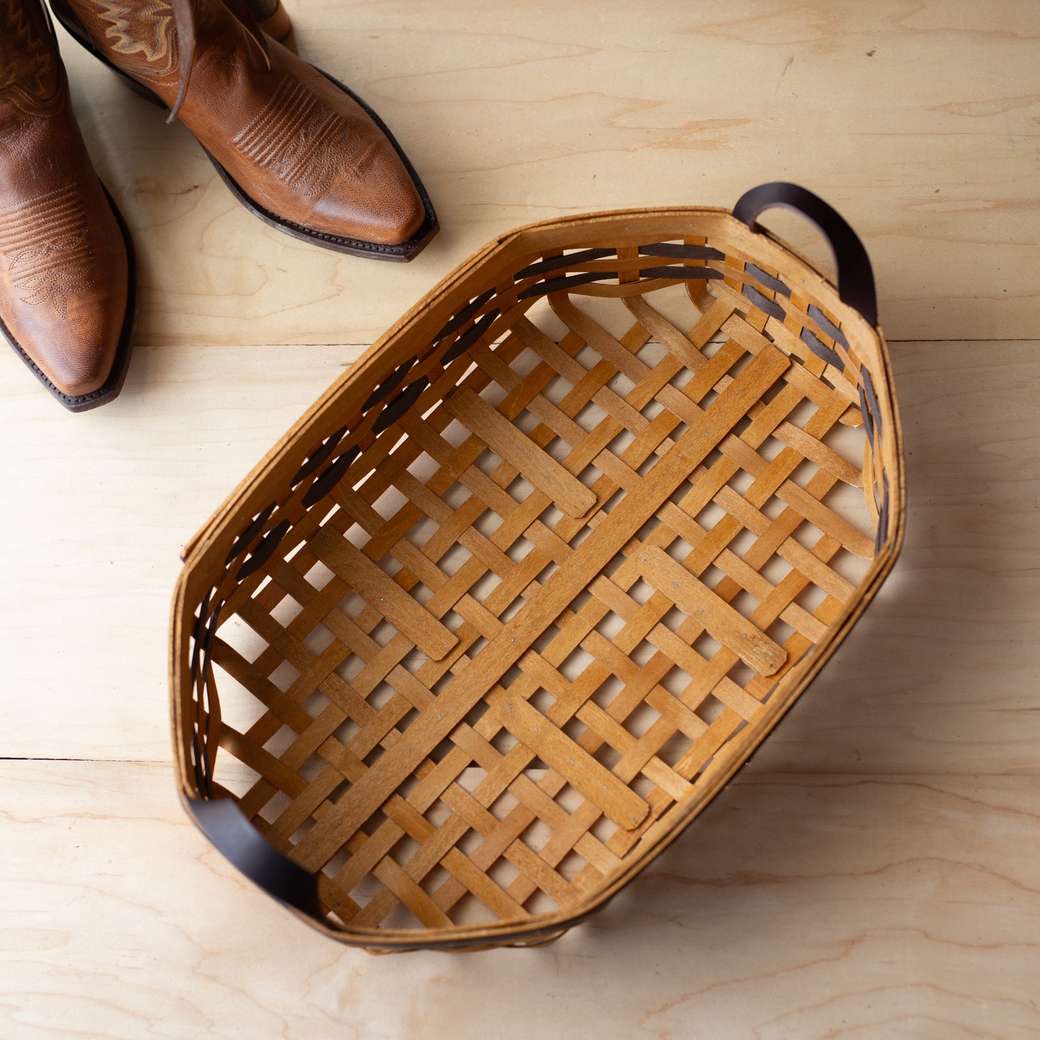 Equestrian Large Tray Basket with Protector - Leather Trim - Image 6