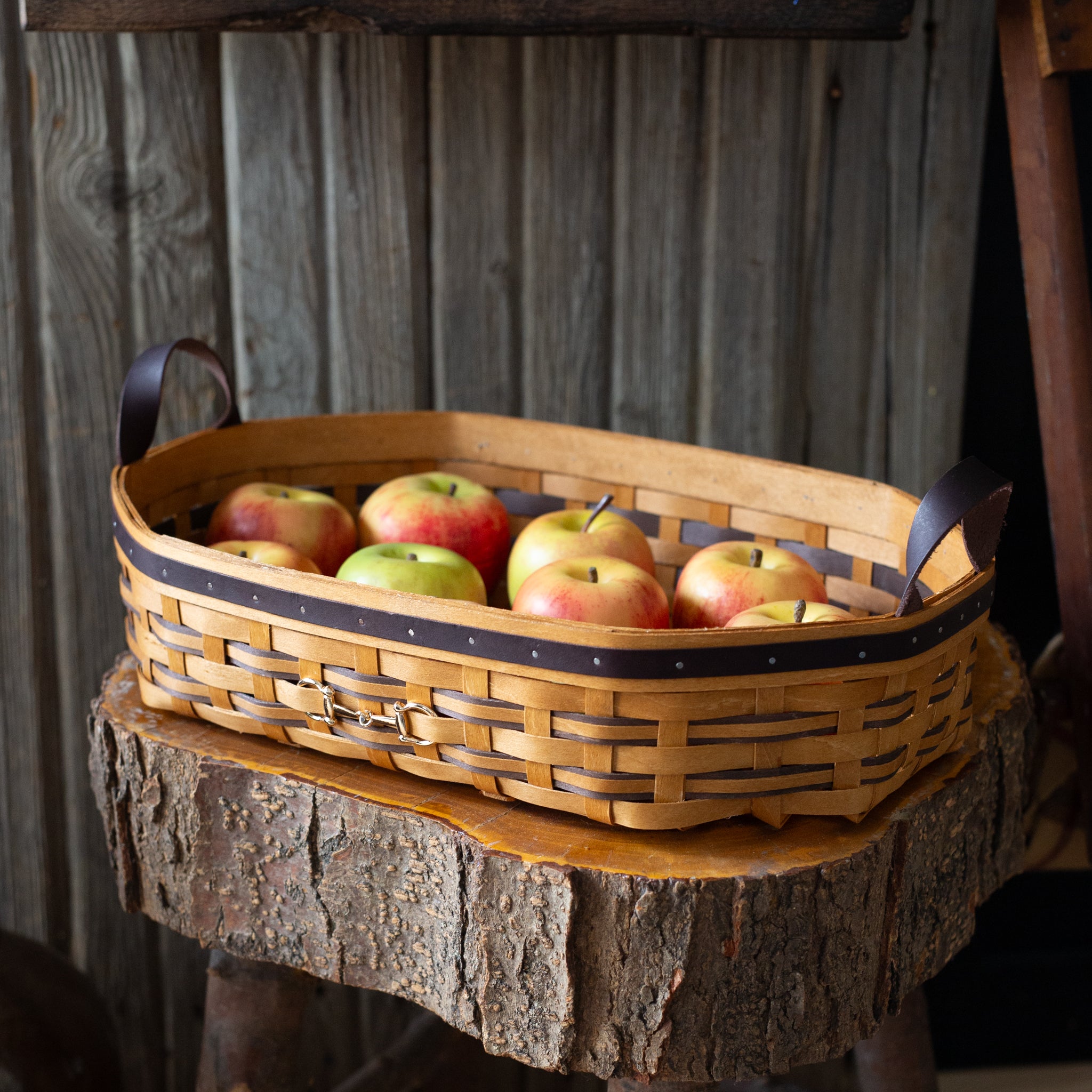 Equestrian Large Tray Basket with Protector - Leather Trim - Image 8