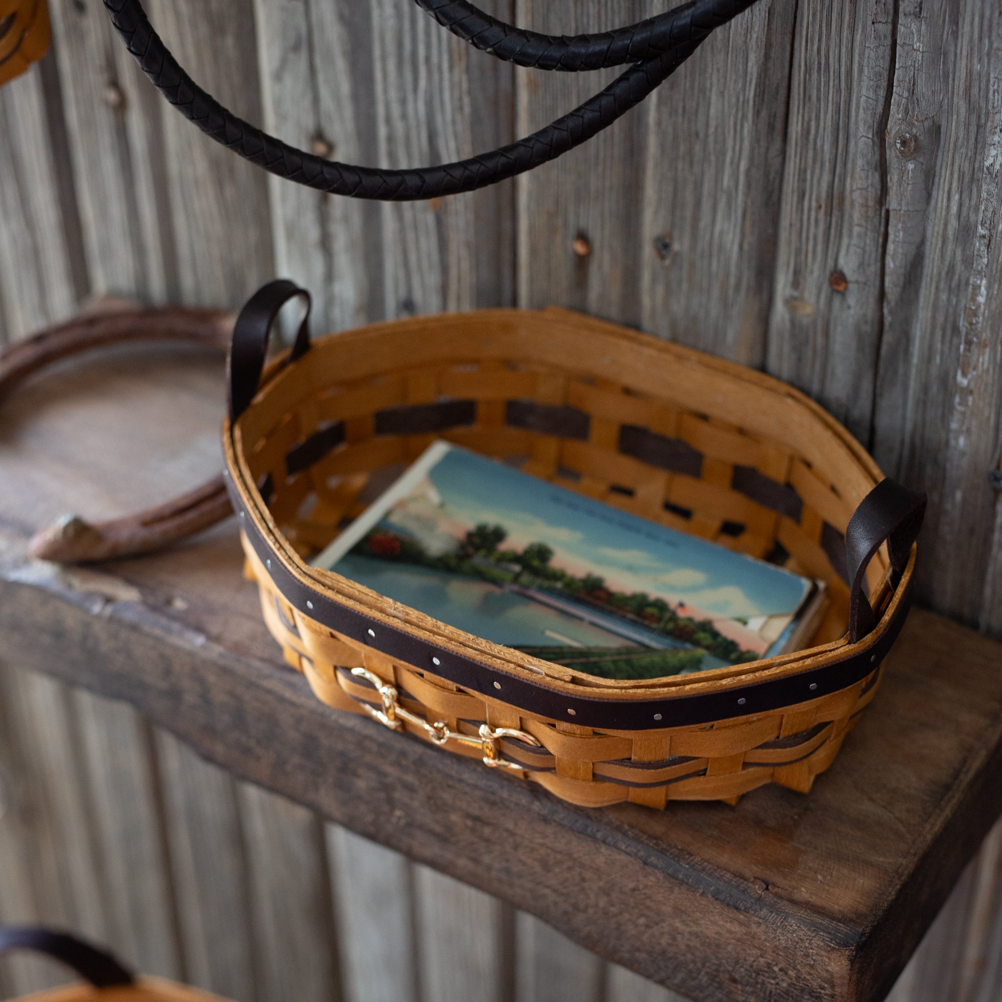 Equestrian Small Tray Basket with Protector - Leather Trim - Image 3