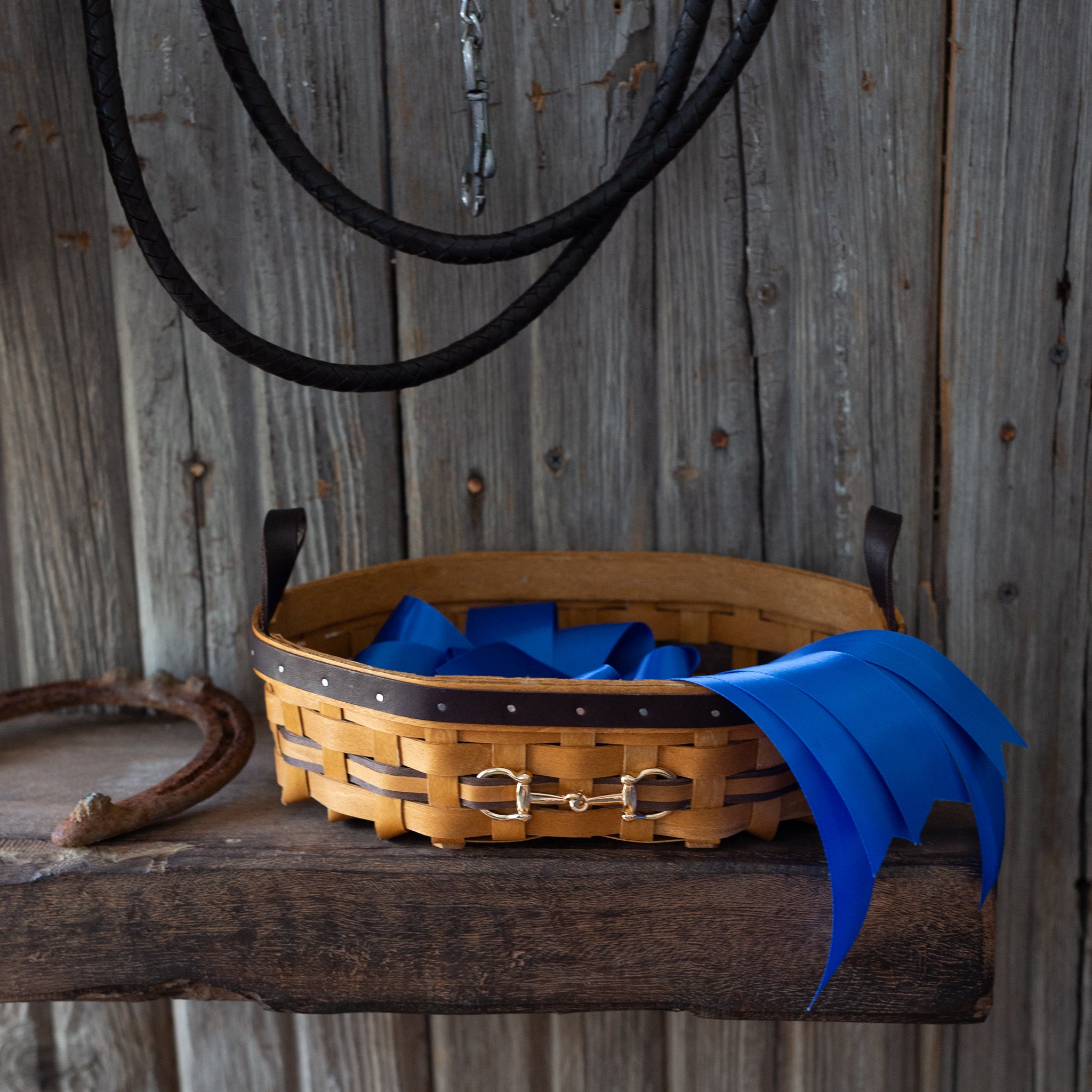 Equestrian Small Tray Basket with Protector - Leather Trim - Image 9