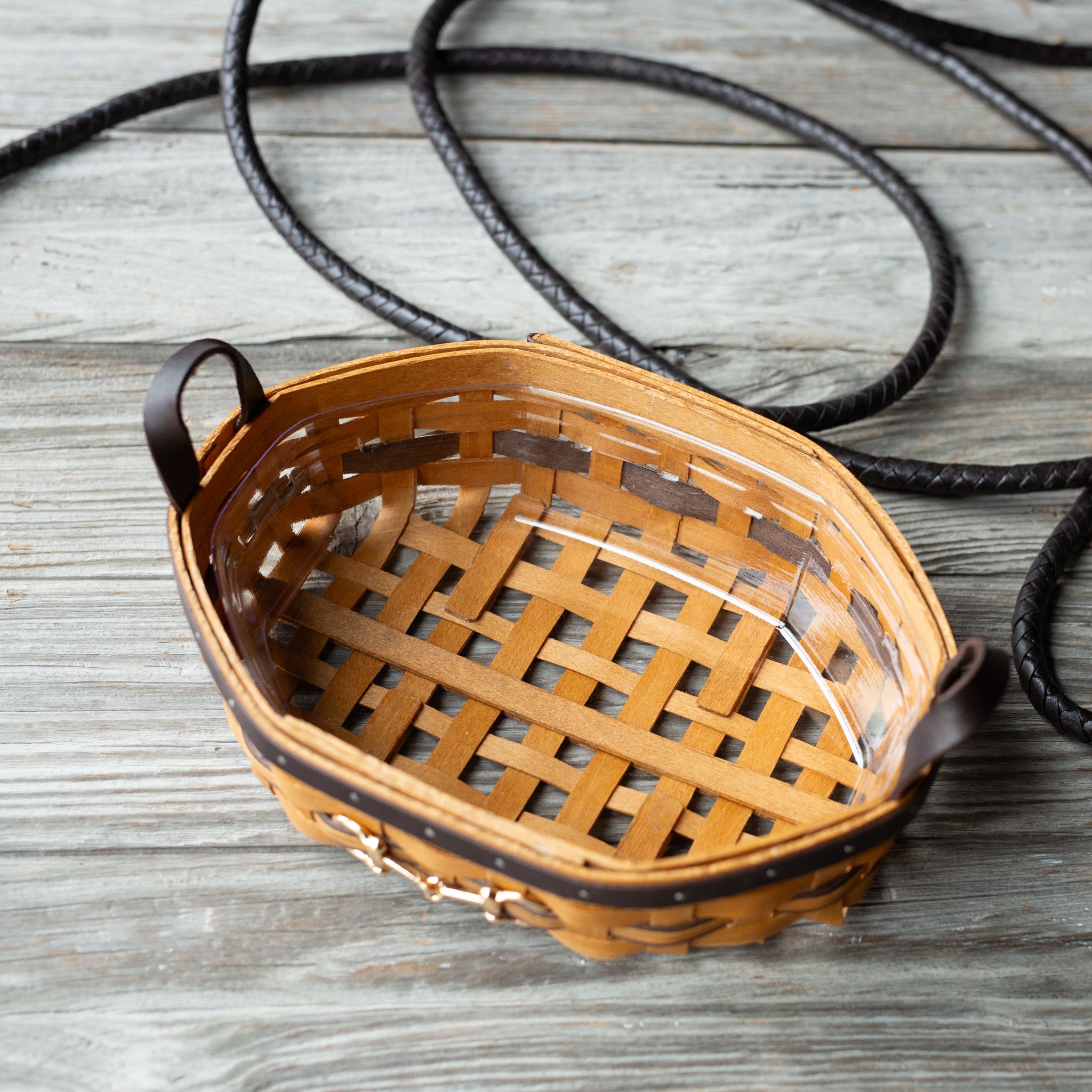 Equestrian Small Tray Basket with Protector - Leather Trim - Image 4