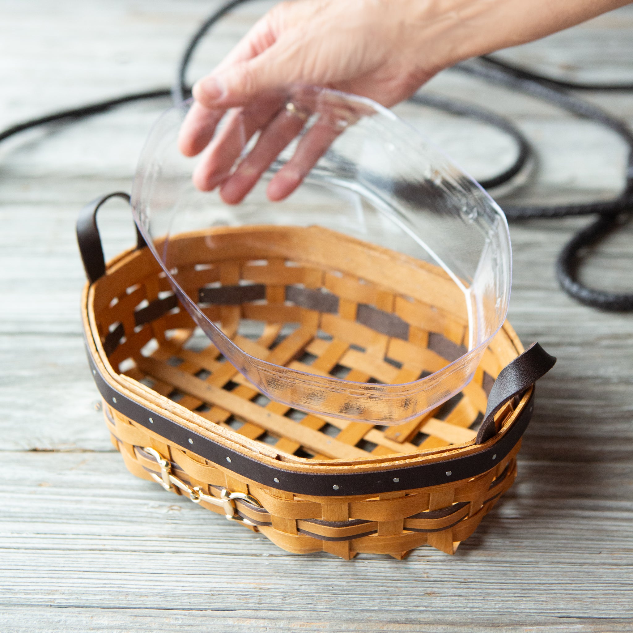 Equestrian Small Tray Basket with Protector - Leather Trim - Image 11