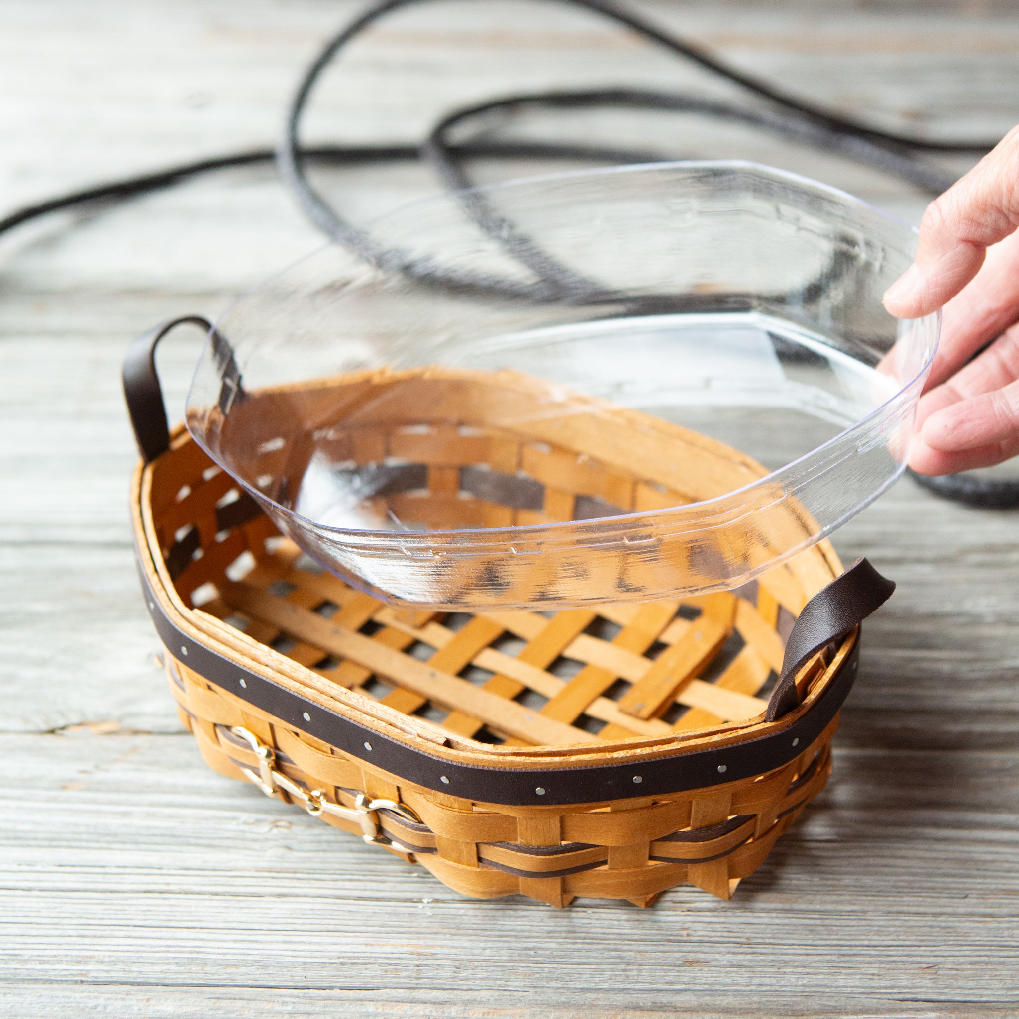 Equestrian Small Tray Basket with Protector - Leather Trim - Image 6