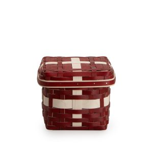 Small Holiday Present Basket with Protector and Lid - Bold Red and White