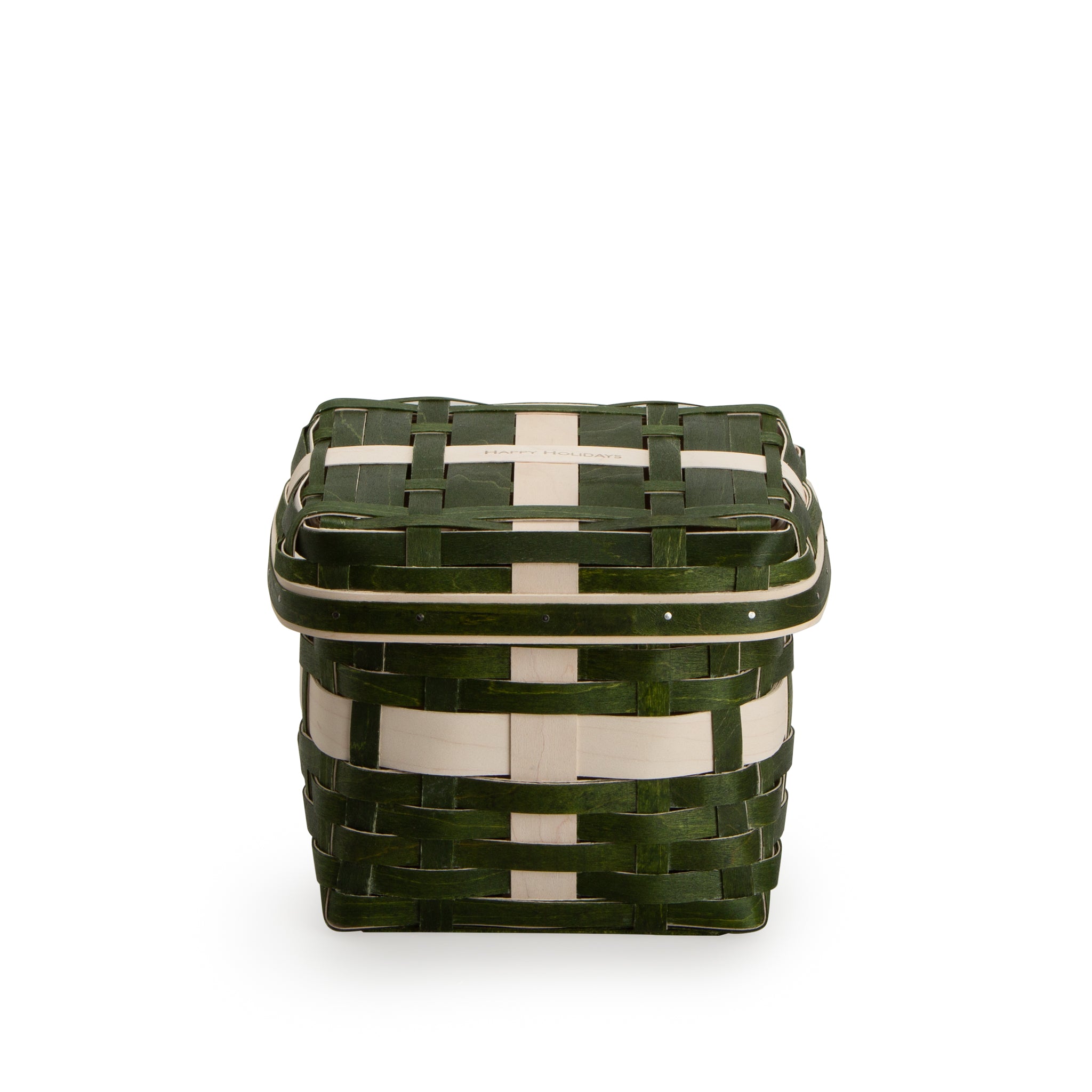 Small Holiday Present Basket with Protector and Lid - Green and White